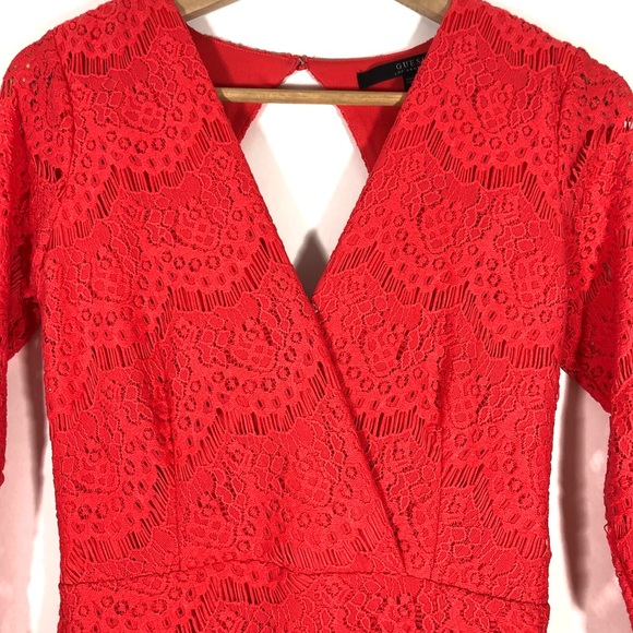 Guess Fitted Coral Lace Dress - Picture 4 of 13